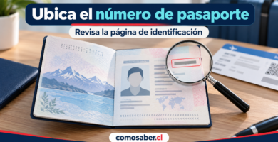 Pasaporte abierto con una lupa sobre el campo donde aparece el código identificador del documento.