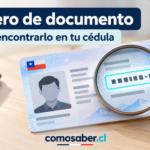 Cédula de identidad ilustrada con una lupa que señala el código alfanumérico impreso en el documento.