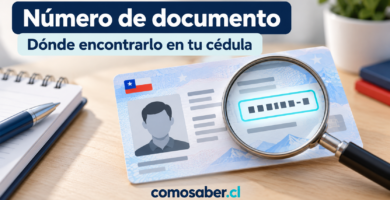 Cédula de identidad ilustrada con una lupa que señala el código alfanumérico impreso en el documento.
